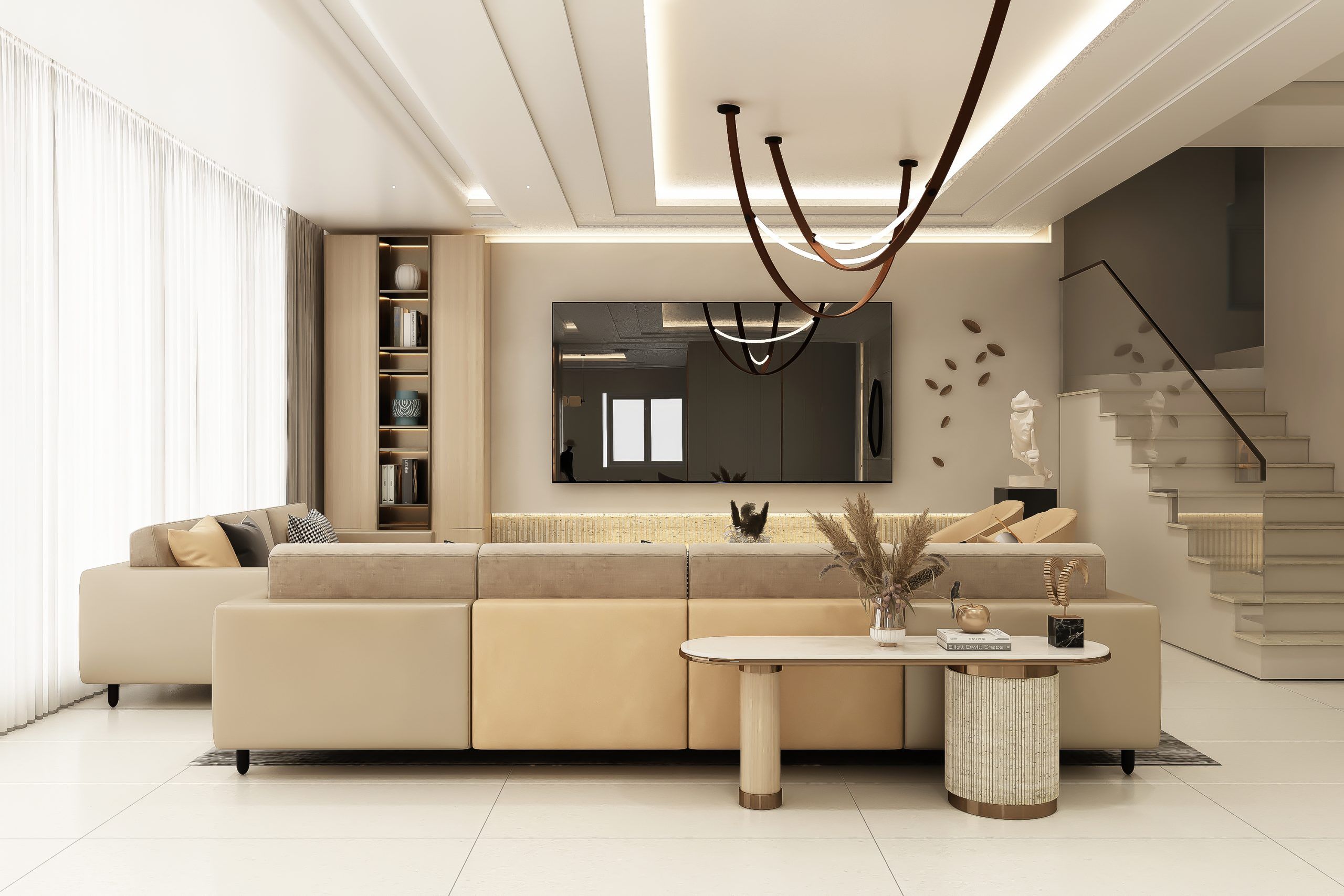 Neutral limewash wall with soft tonal variation behind sculptural furniture