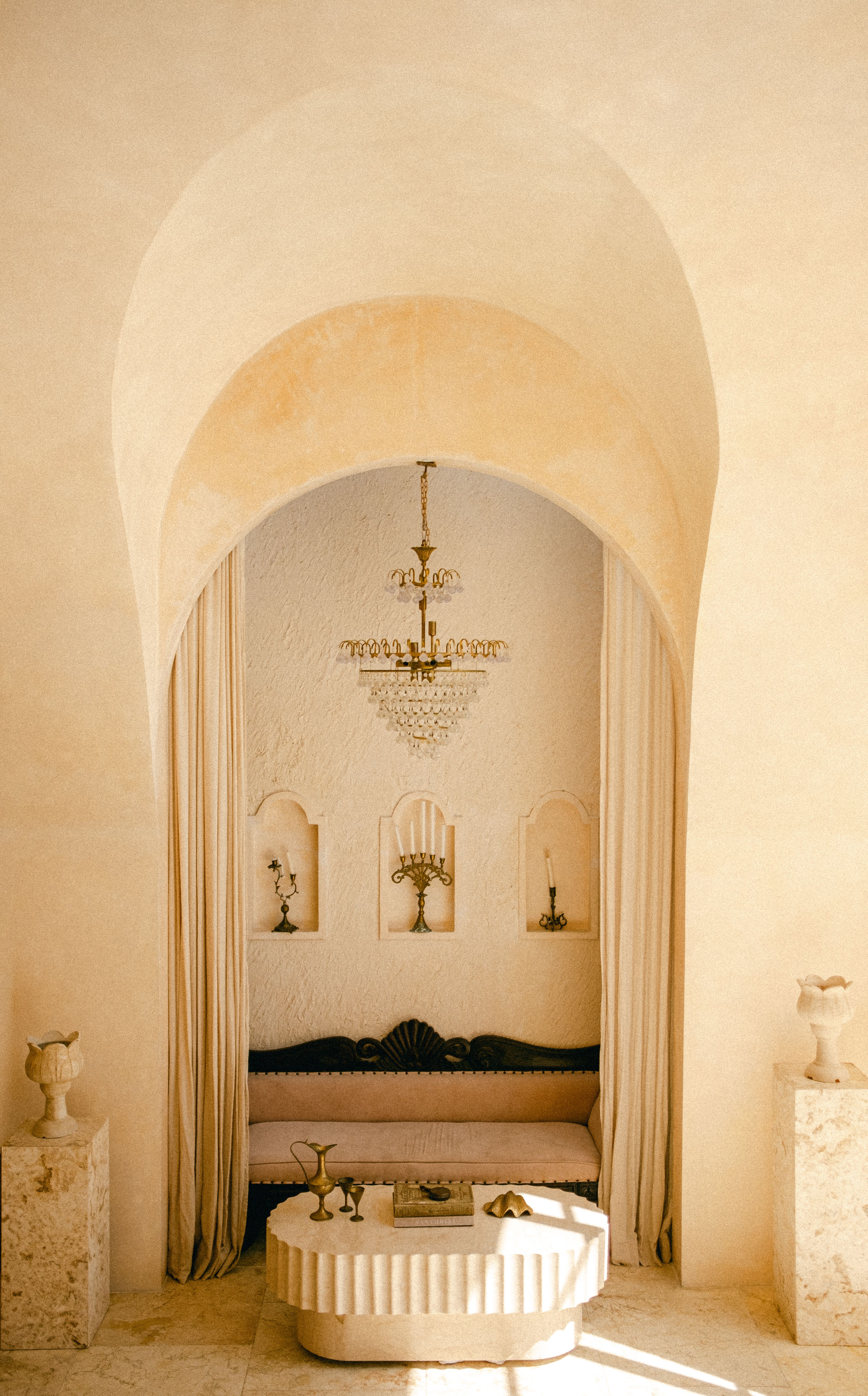 Elegant living room with softly polished Venetian plaster walls